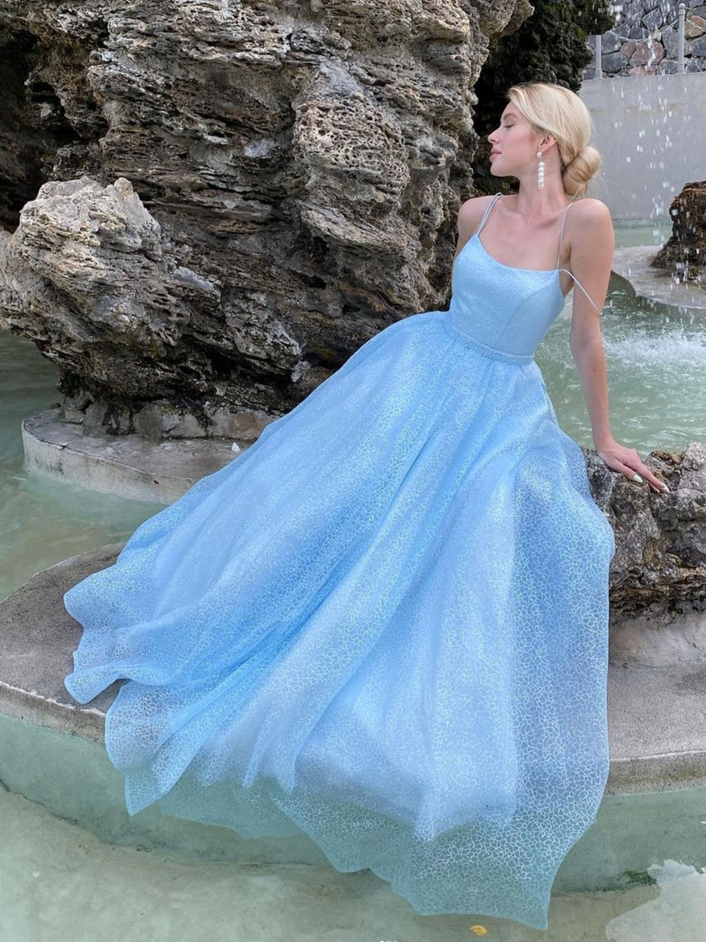 Blue A line tulle sequin long prom dress, blue tulle formal dress shdress Blue A line tulle sequin long prom dress, blue tulle formal dress shdress