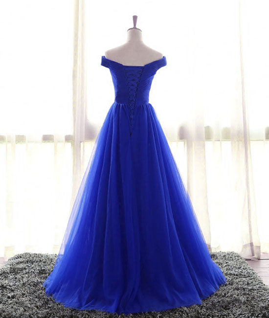 
                  
                    Simple sweetheart tulle blue long prom dress, blue evening dress - shdress
                  
                