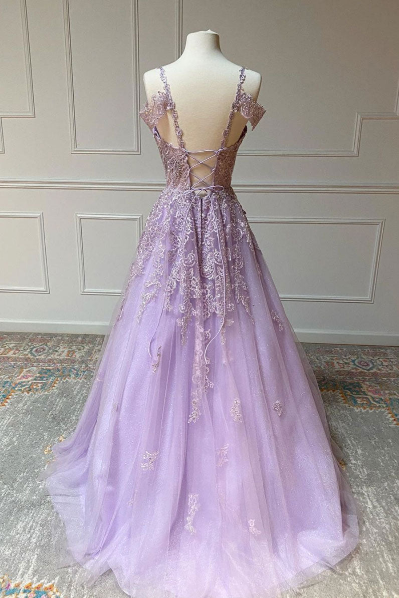 Purple v neck tulle lace long prom dress purple lace formal dress shdress Purple v neck tulle lace long prom dress purple lace formal dress shdress