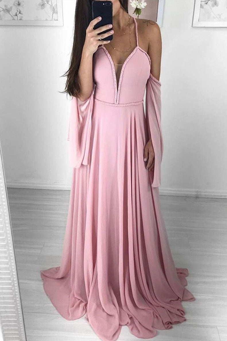 Pink sweetheart chiffon long prom dress, pink evening dress shdress Pink sweetheart chiffon long prom dress, pink evening dress shdress