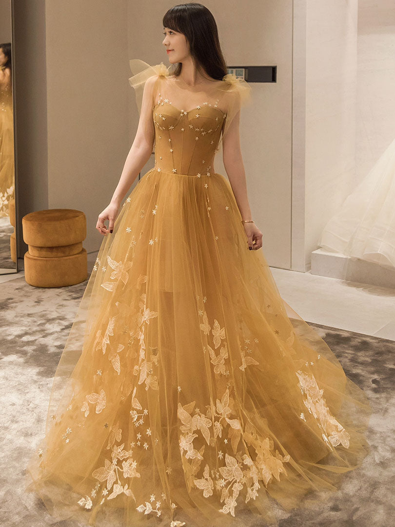 Elegant sweetheart neck tulle lace long prom dress, lace evening dress shdress Elegant sweetheart neck tulle lace long prom dress, lace evening dress shdress