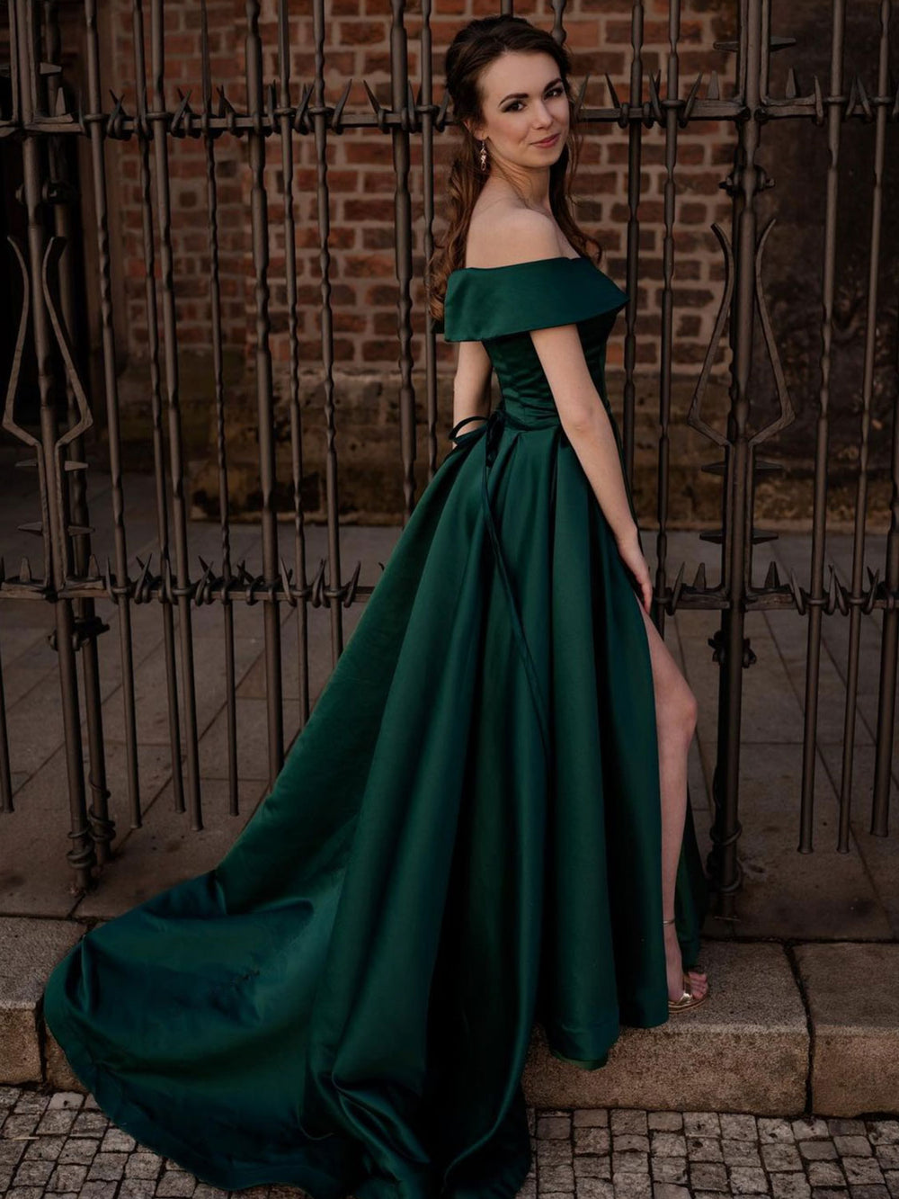 Simple green off shoulder satin long prom dress, green evening dress shdress Simple green off shoulder satin long prom dress, green evening dress shdress