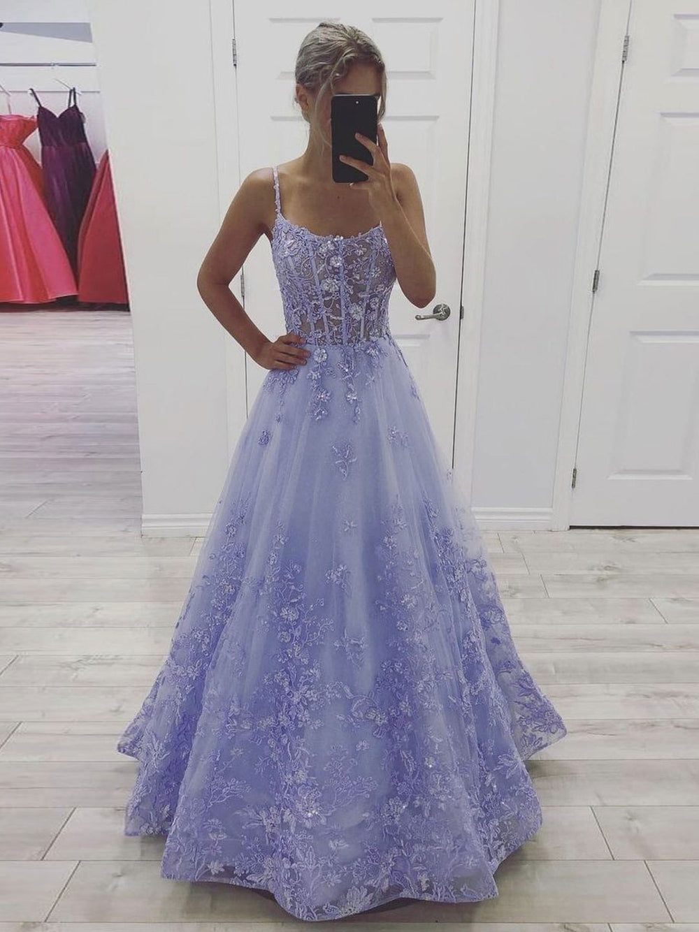 Purple lace A line tulle long prom dress, purple evening dress shdress Purple lace A line tulle long prom dress, purple evening dress shdress