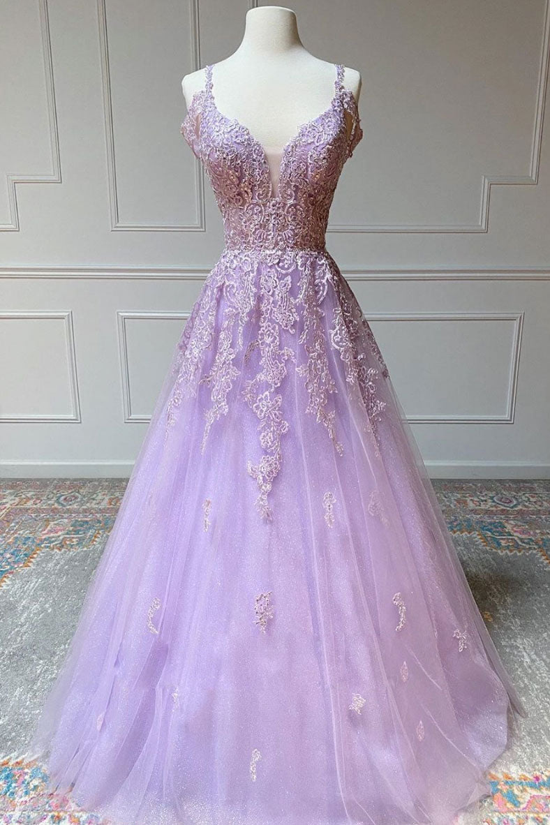 purple lace dress prom Purple v neck tulle lace long prom dress purple lace formal dress – shdress