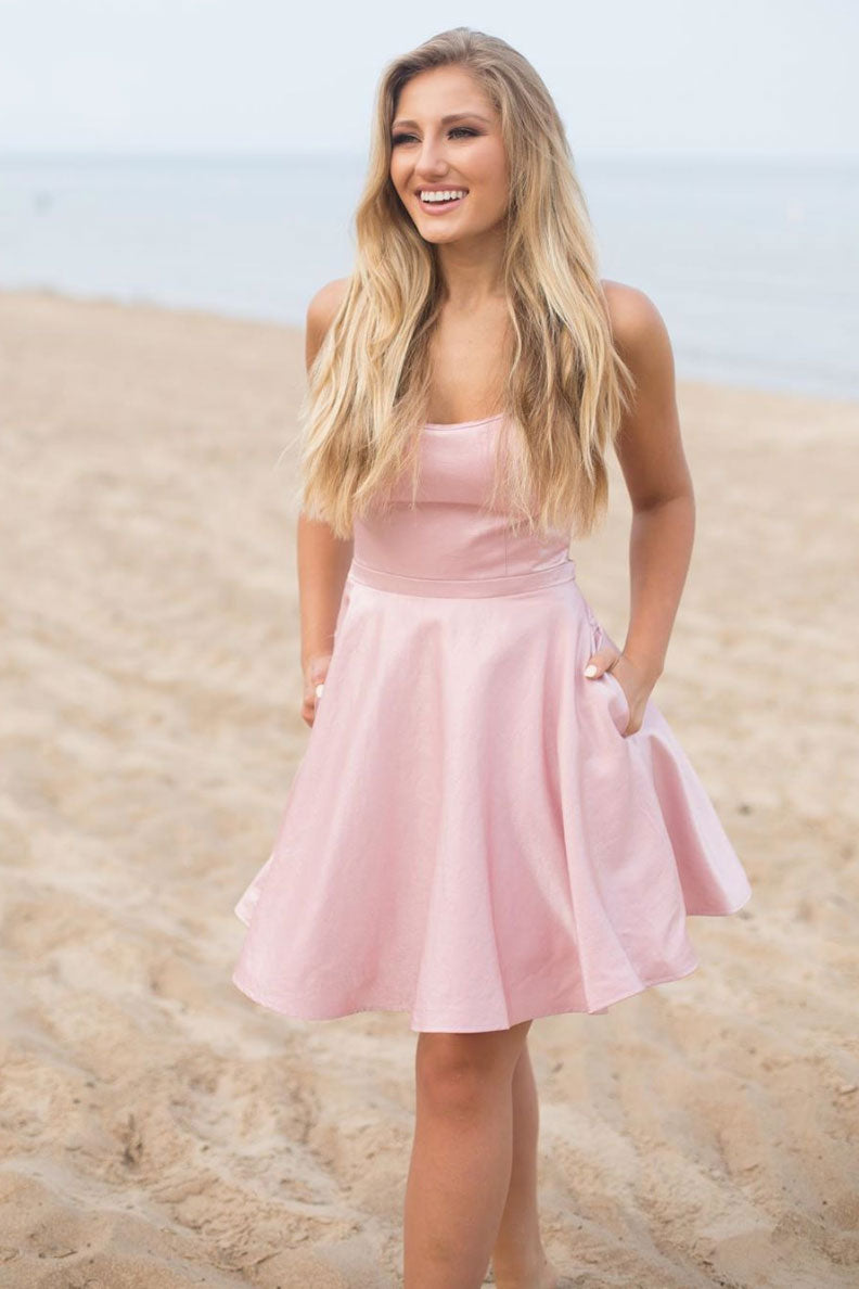 Simple pink satin short prom dress pink homecoming dress shdress Simple pink satin short prom dress pink homecoming dress shdress