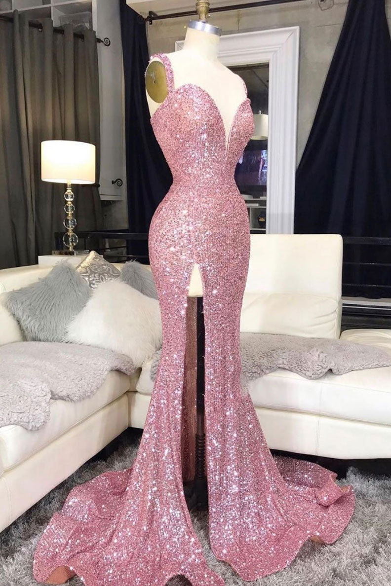 Pink sweetheart sequin mermaid long prom dress pink evening dress shdress Pink sweetheart sequin mermaid long prom dress pink evening dress shdress