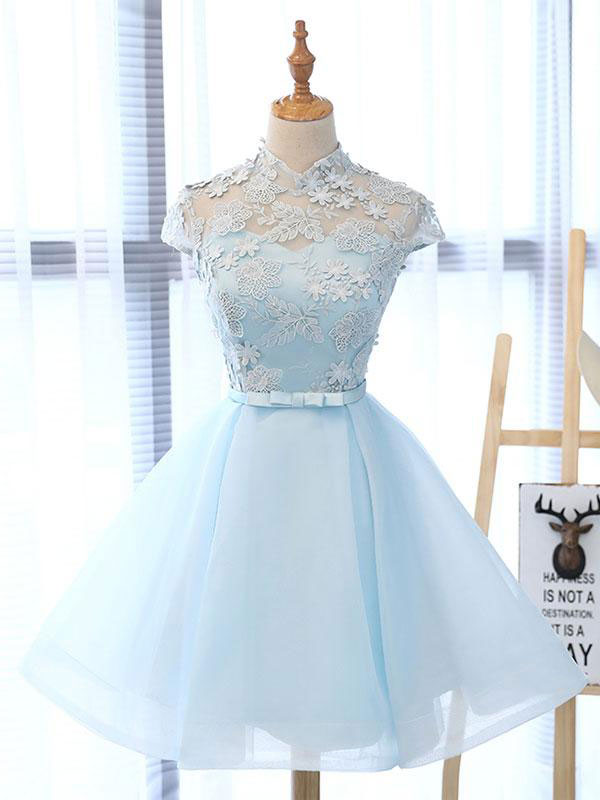 Blue tulle lace short prom dress, blue tulle lace homecoming dress shdress Blue tulle lace short prom dress, blue tulle lace homecoming dress shdress