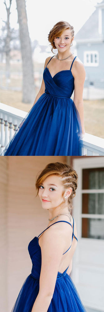 
                  
                    Blue sweetheart tulle long prom dress, blue evening dress
                  
                