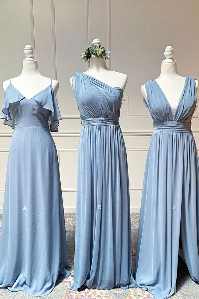 Simple blue chiffon long prom dress blue chiffon bridesmaid dress shdress Simple blue chiffon long prom dress blue chiffon bridesmaid dress shdress
