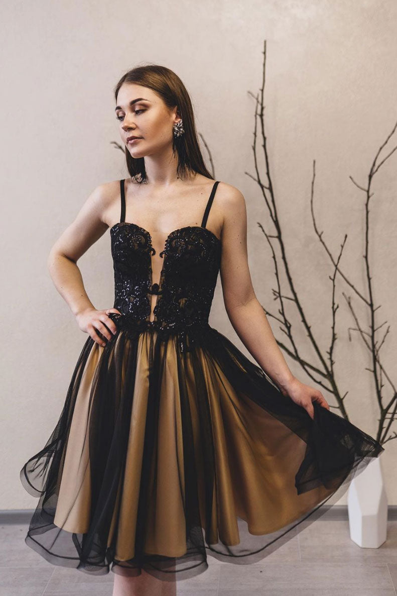 Black lace tulle short prom dress black homecoming dress shdress Black lace tulle short prom dress black homecoming dress shdress