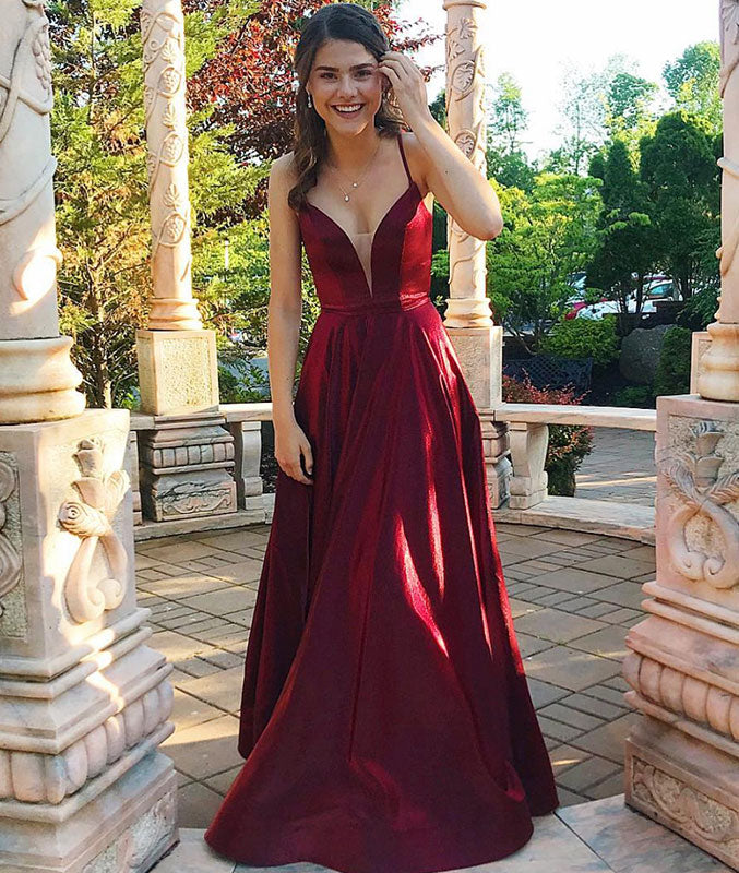 Simple burgundy satin long prom dress, burgundy evening dress Simple burgundy satin long prom dress, burgundy evening dress