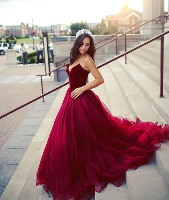 Simple sweetheart tulle burgundy long prom dress, burgundy evening dre shdress Simple sweetheart tulle burgundy long prom dress, burgundy evening dre shdress