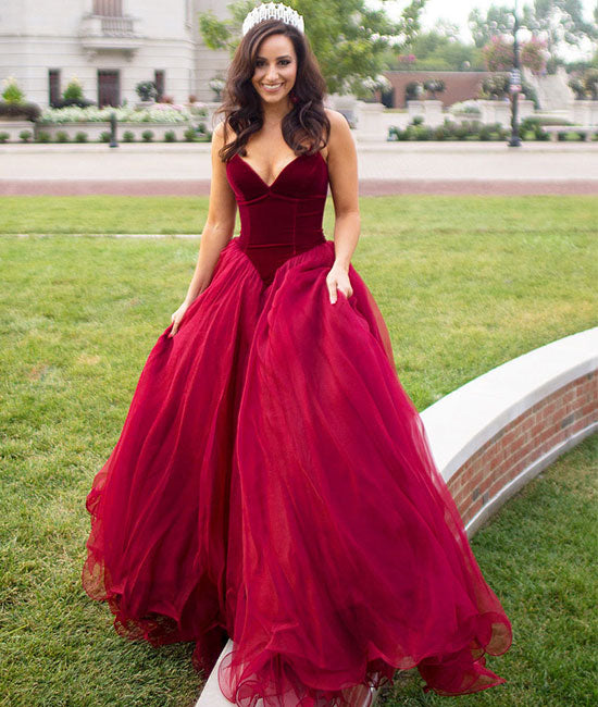 
                  
                    Simple sweetheart tulle burgundy long prom dress, burgundy evening dress - shdress
                  
                