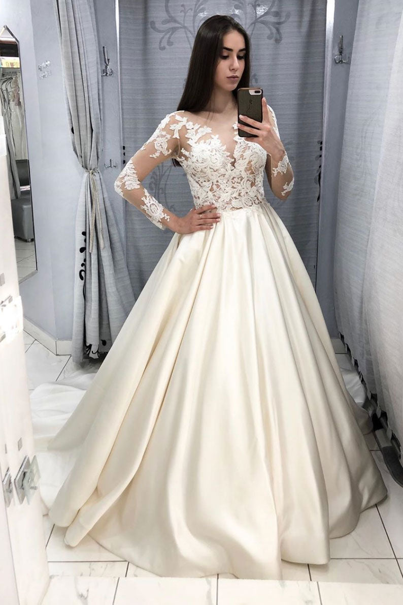 Beige lace satin long prom dress beige lace evening dress shdress Beige lace satin long prom dress beige lace evening dress shdress