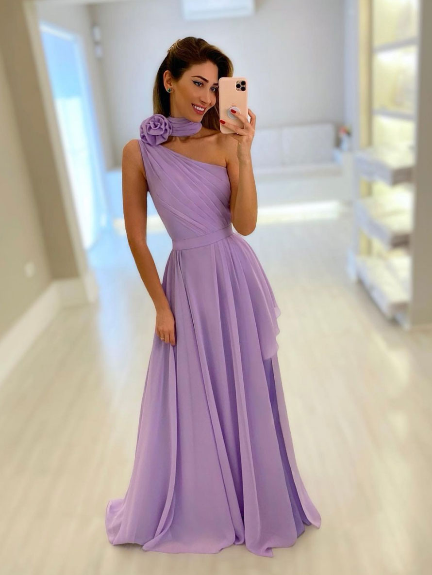 Simple purple one shoulder chiffon long prom dress, purple evening dre shdress Simple purple one shoulder chiffon long prom dress, purple evening dre shdress