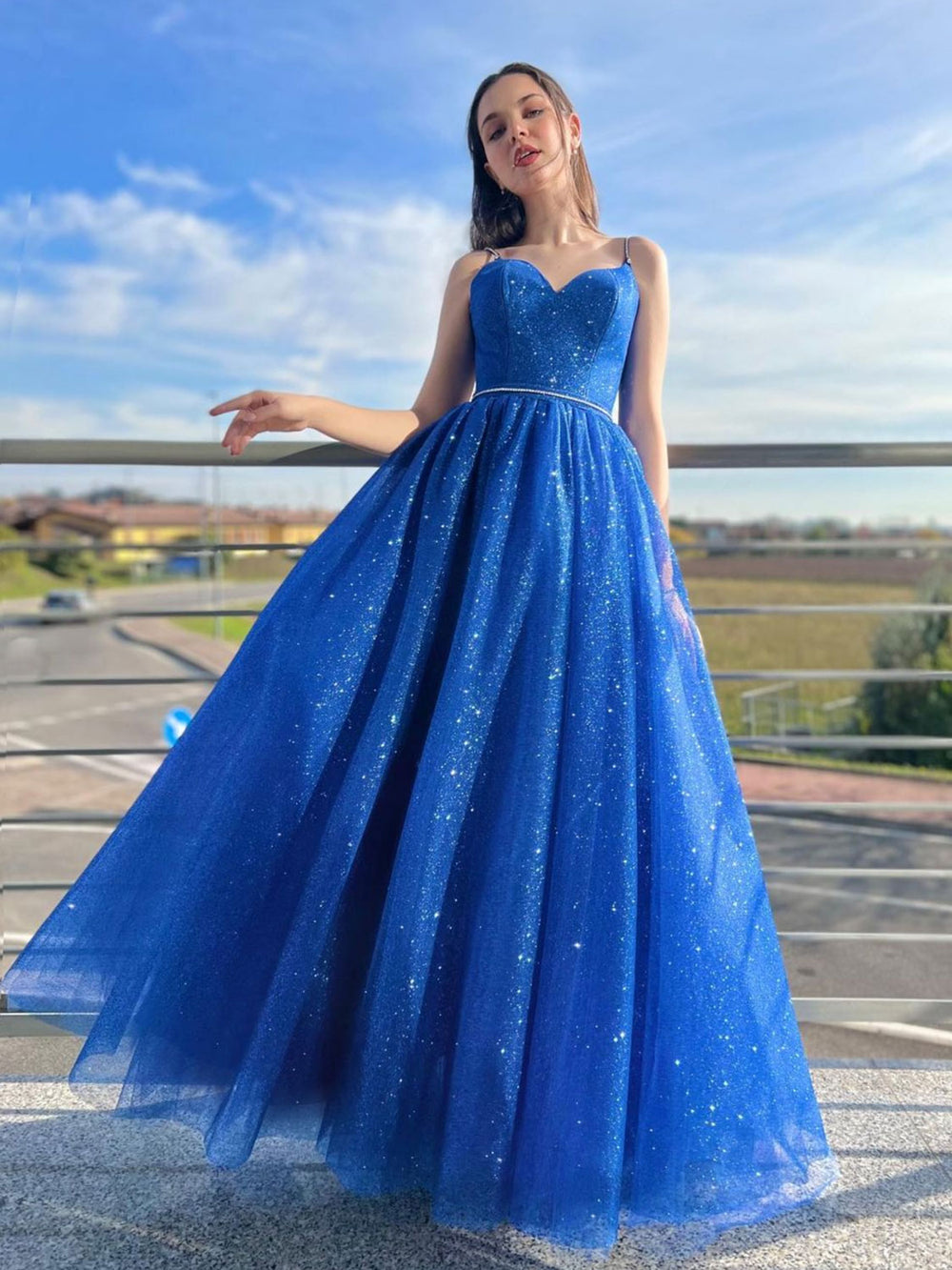 Blue A-Line Tulle Long Prom Dress, Blue Formal Evening Dresses