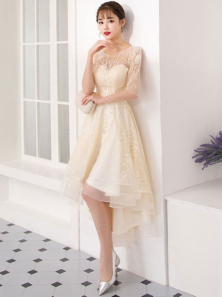 
                  
                    Champagne tulle short prom dress, champagne homecoming dress
                  
                