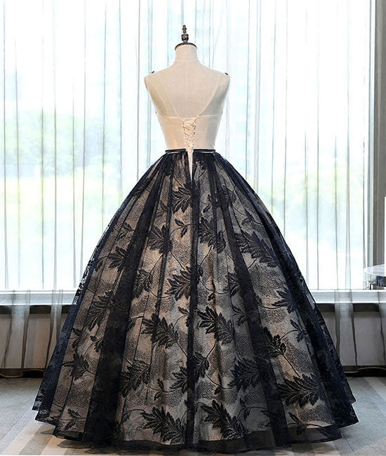 Unique lace round neck lace long prom dress, lace evening dress - shdress