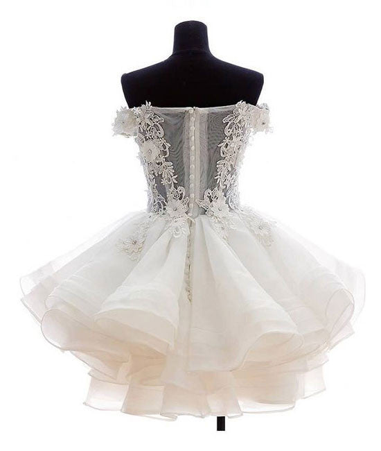 
                  
                    White sweetheart lace applique short prom dress, cute white homecoming dress - shdress
                  
                