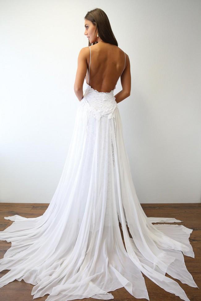 
                  
                    White lace chiffon long prom dress, white lace wedding dress - shdress
                  
                