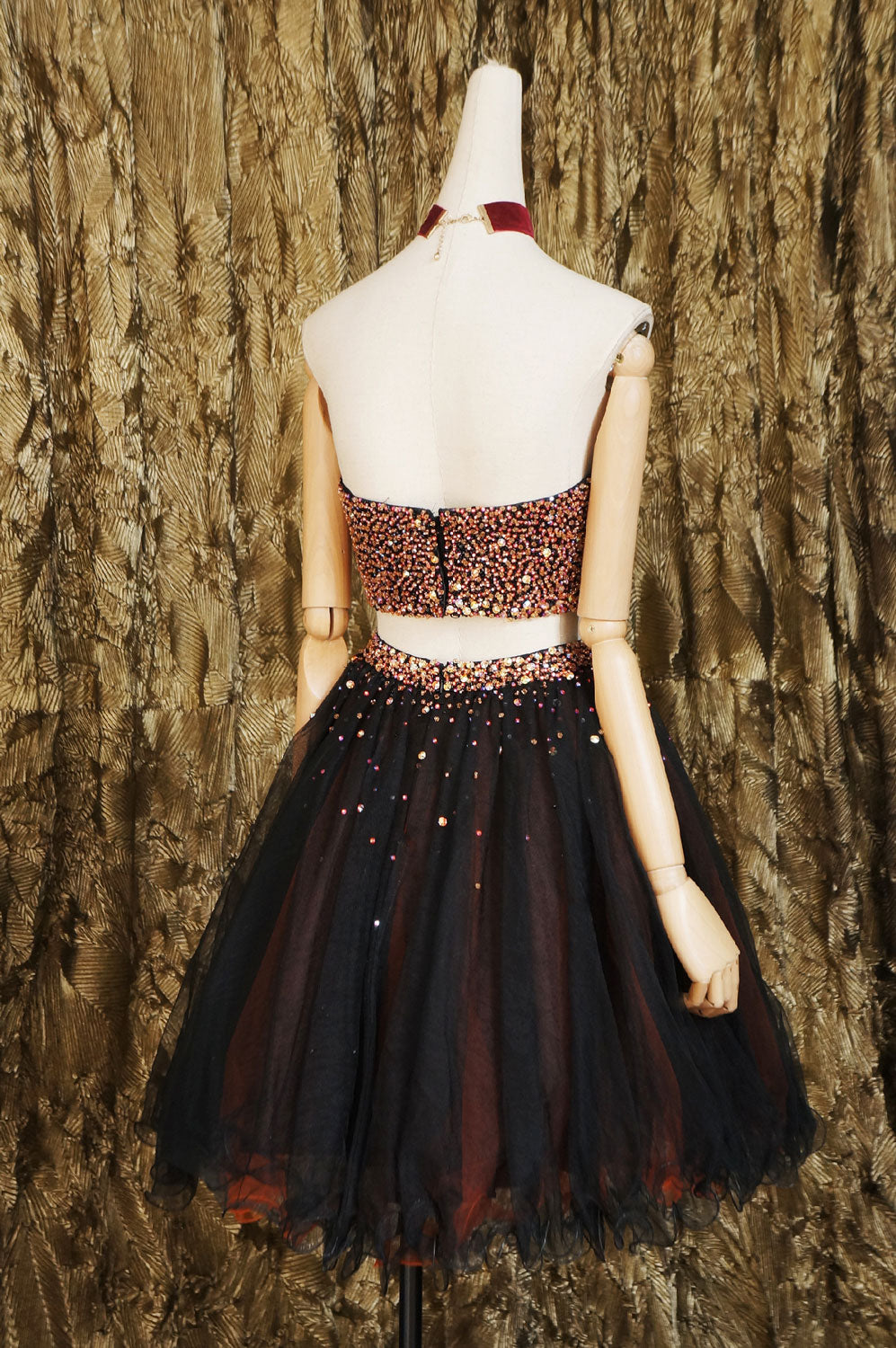 two piece homecoming dresses black Two Piece Black Prom Dress Two Piece Lace Black Prom Dresses A Line Black Long Sleeve
