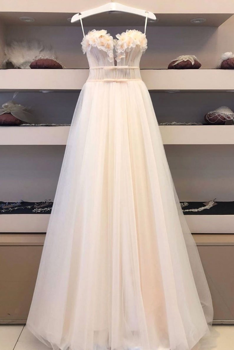 Elegant tulle sweetheart long prom dress tulle formal dress