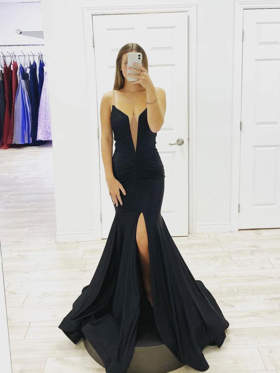Simple Black satin long prom dress, black evening dress – shdress Simple Black satin long prom dress, black evening dress – shdress