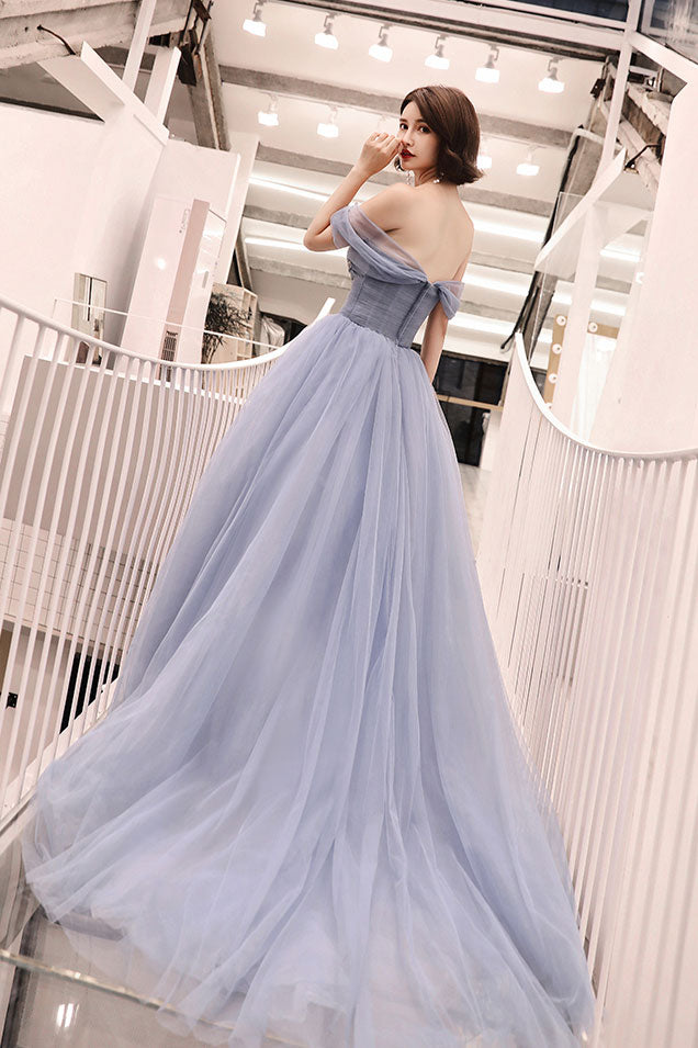 
                  
                    Blue tulle long prom dress, tulle long evening dress
                  
                