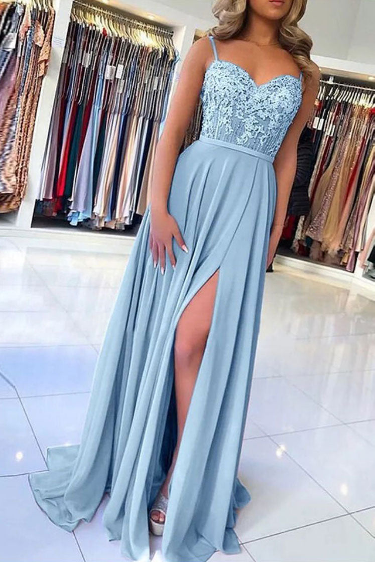 Blue sweetheart neck chiffon long prom dress evening dress