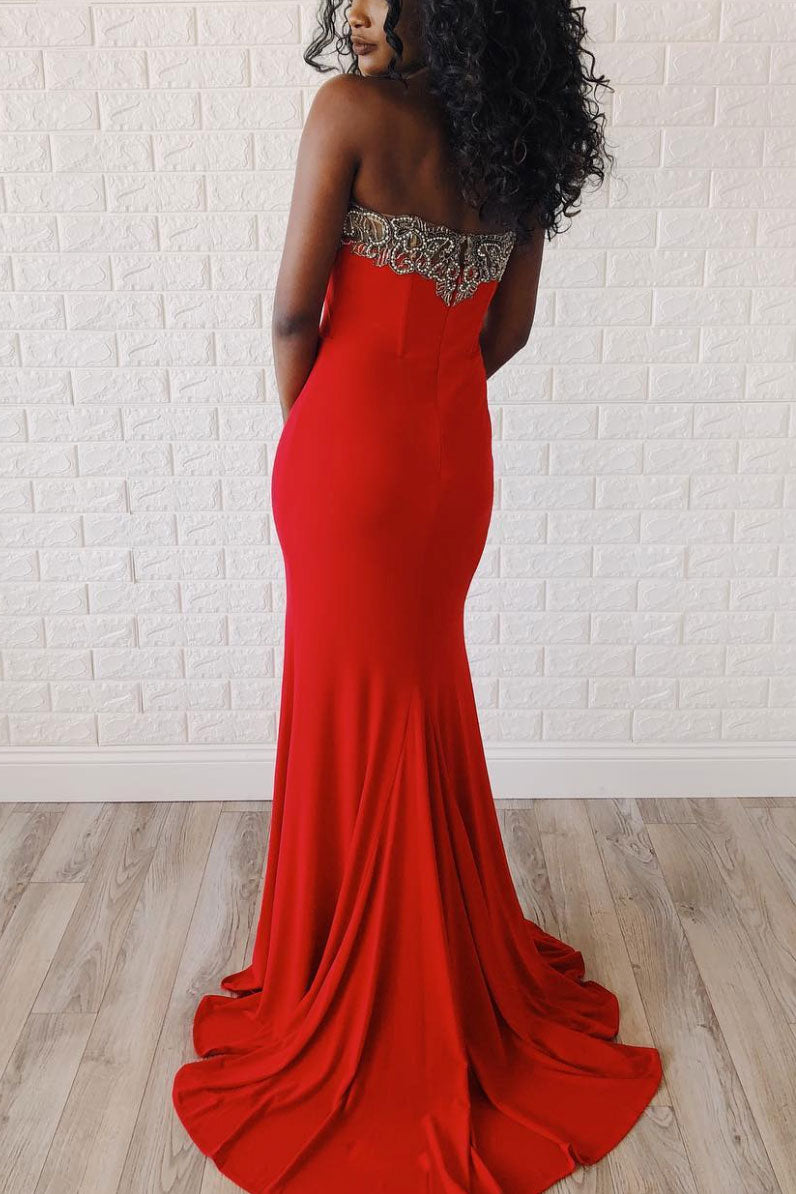 Unique red mermaid long prom dress, red evening dress – shdress