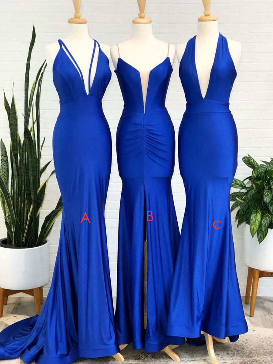 Royal Blue Satin A Line Spaghetti Straps Prom Dresses PL430 | Promnova