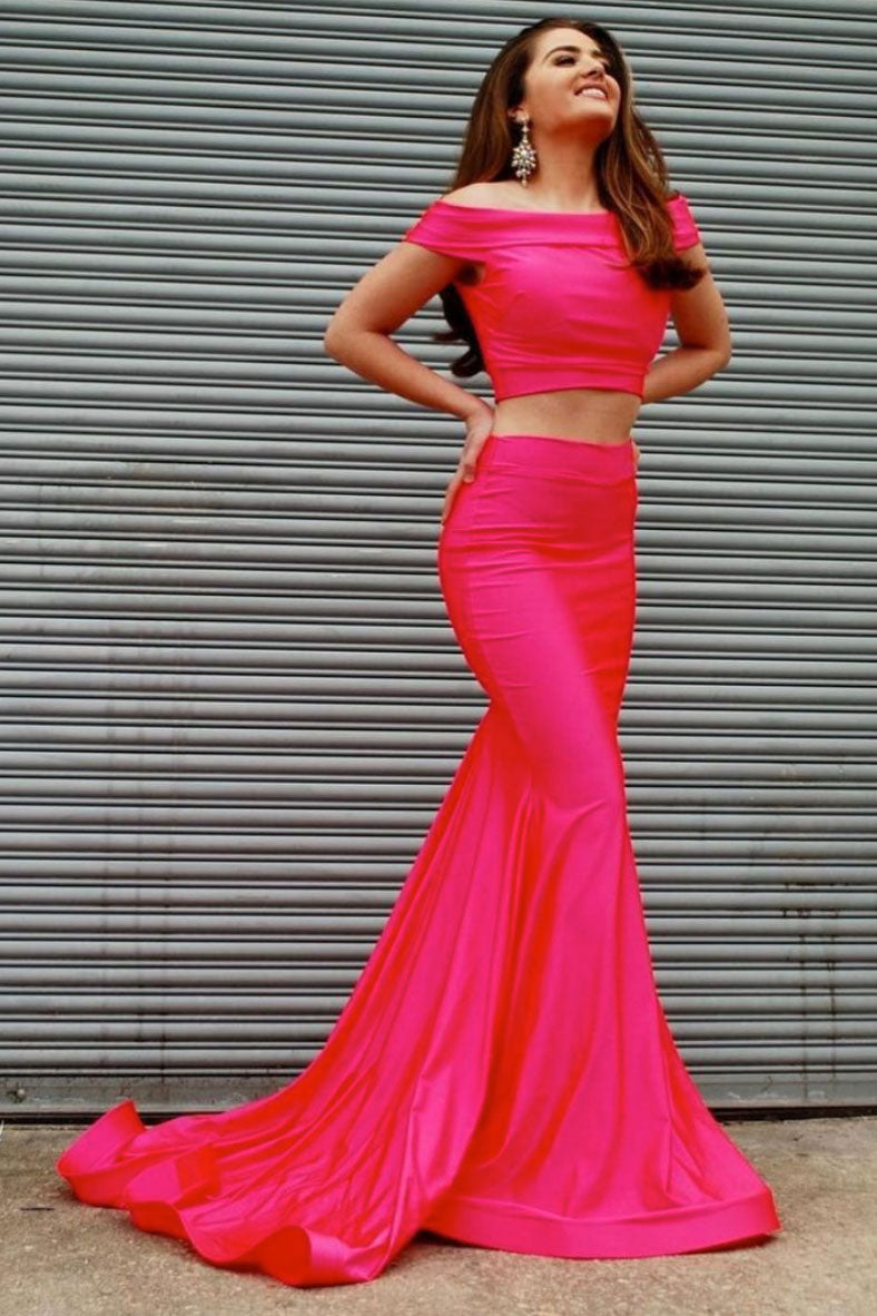 Simple pink two pieces satin mermaid long prom dress pink formal dress shdress Simple pink two pieces satin mermaid long prom dress pink formal dress shdress