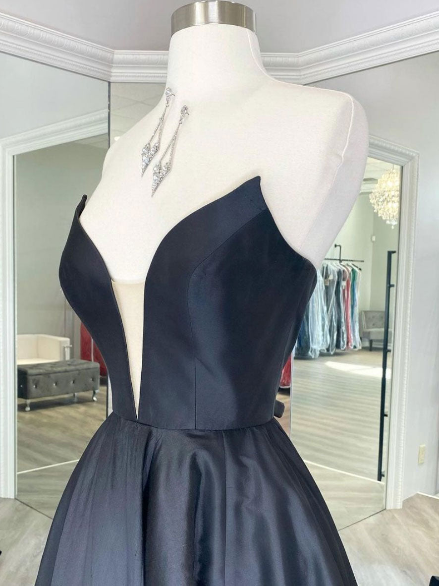 Simple black satin long prom dress, black evening dress shdress Simple black satin long prom dress, black evening dress shdress
