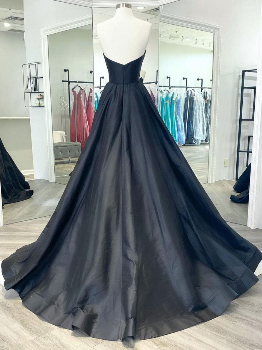 Simple black satin long prom dress, black evening dress shdress Simple black satin long prom dress, black evening dress shdress