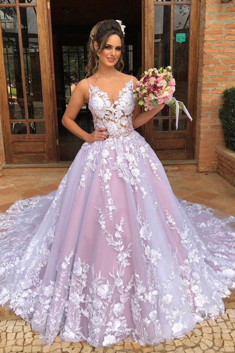 Pink tulle lace long prom gown, tulle lace evening dress