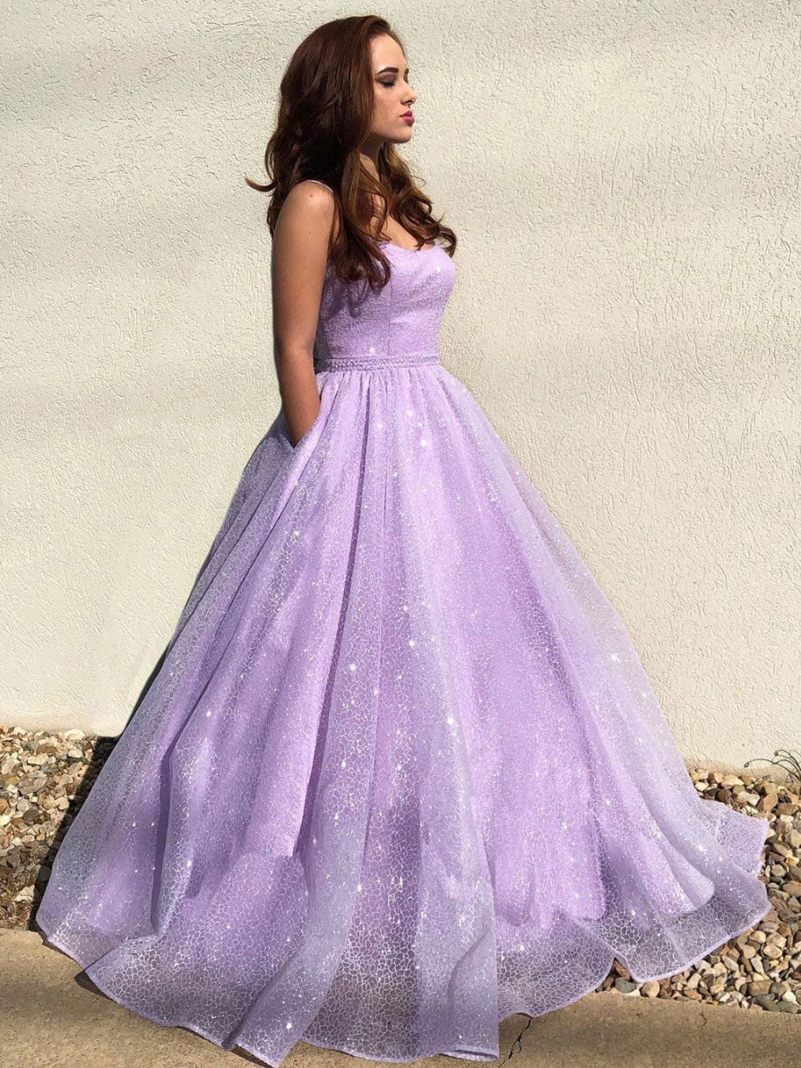 Modest Vintage Style Bateau Neck Long Purple Ball Gown Prom Dress