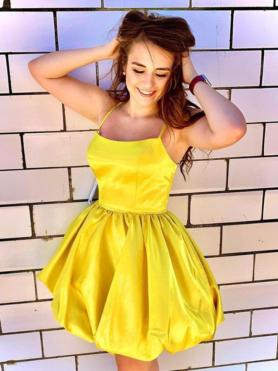 Simple yellow satin short prom dress yellow homecoming dress shdress Simple yellow satin short prom dress yellow homecoming dress shdress