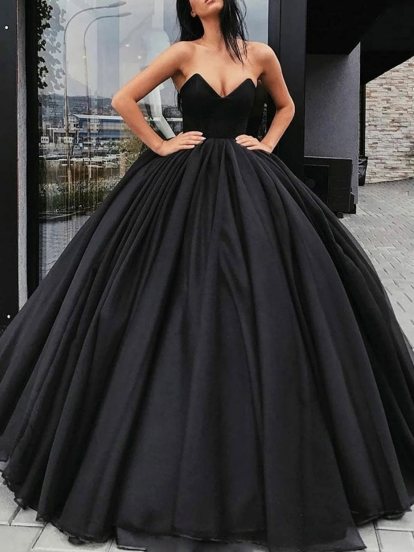 Black tulle long prom dress, black tulle long evening dress