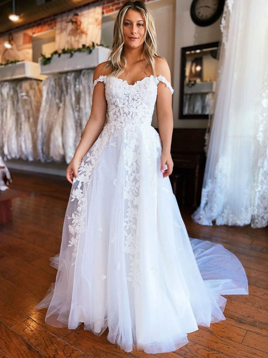 White tulle lace long prom dress, white tulle lace evening dress