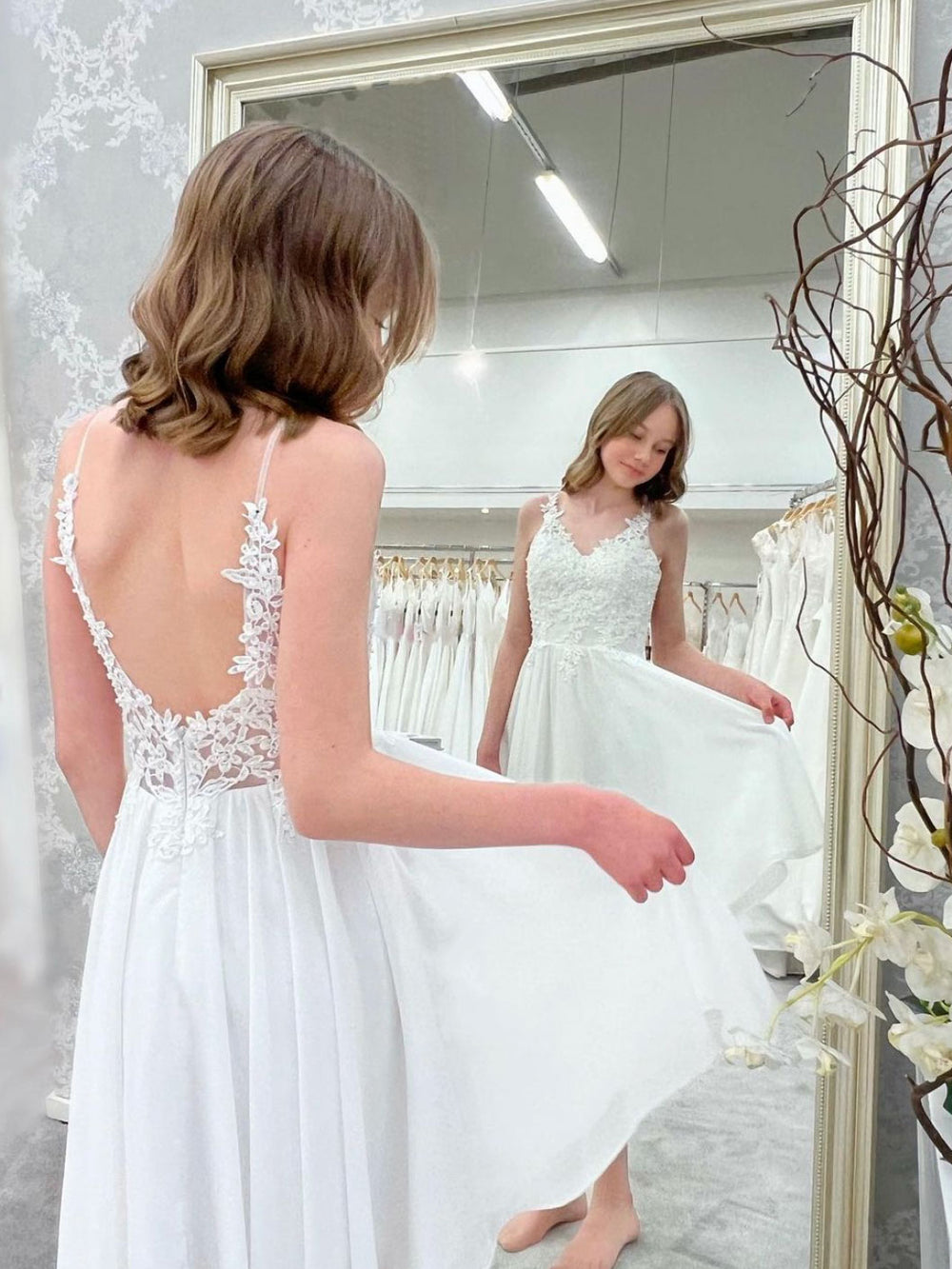 White chiffon lace short prom dress, whit homecoming dress – shdress