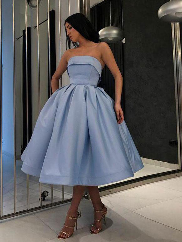 Simple blue satin short prom dress, blue evening dress shdress Simple blue satin short prom dress, blue evening dress shdress