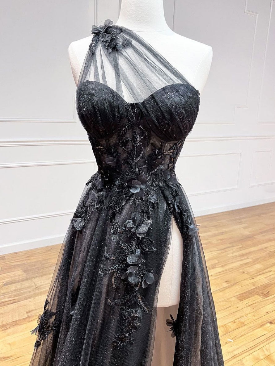 Black Off Shoulder Lace A-line Satin Backless Prom Dresses, FC6519 – Dairy  Bridal