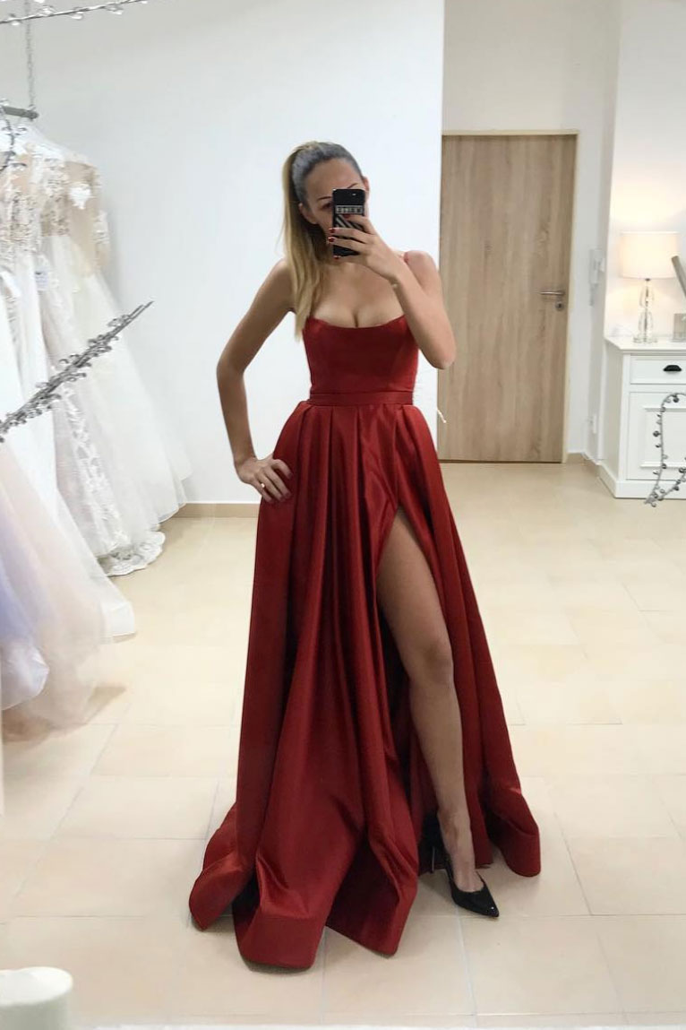 Simple satin burgundy long prom dress burgundy evening dress shdress Simple satin burgundy long prom dress burgundy evening dress shdress