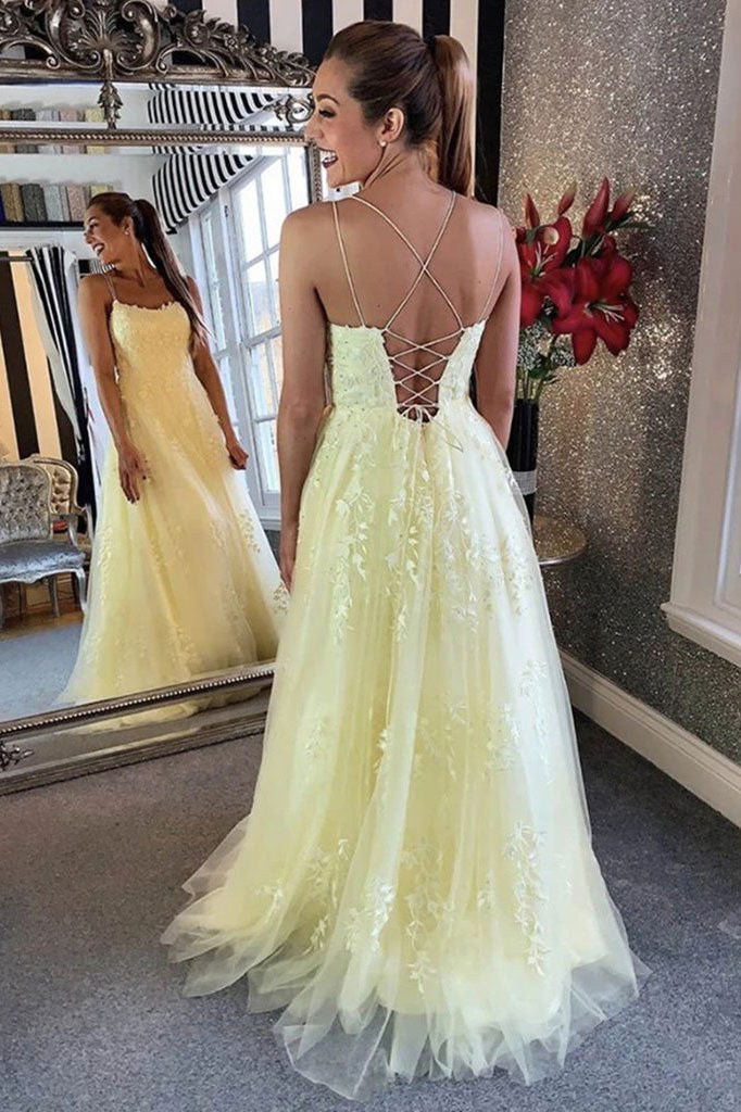 Yellow tulle lace long prom dress yellow formal dress shdress Yellow tulle lace long prom dress yellow formal dress shdress