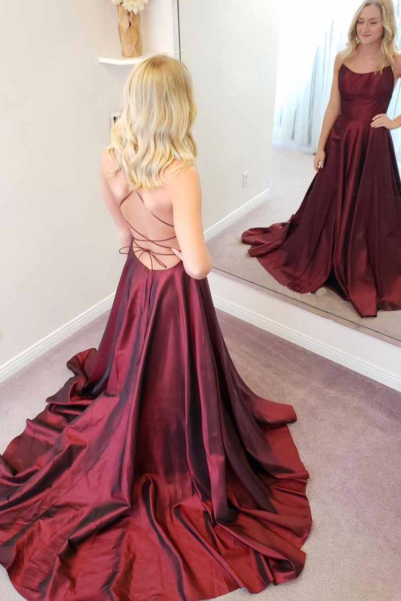 Simple burgundy satin long prom dress burgundy formal dress Simple burgundy satin long prom dress burgundy formal dress