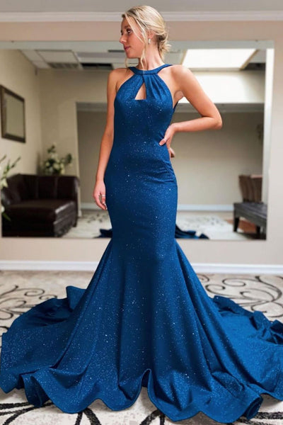 Blue mermaid long evening dress blue prom dress – shdress