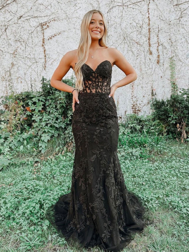 black tulle mermaid dress V-Neck Mermaid Black Wedding Dress Lace Tulle Detachable Chapel Train COCOMELODY CW3344, 45 Days / Black / US14-UK16-EUR44