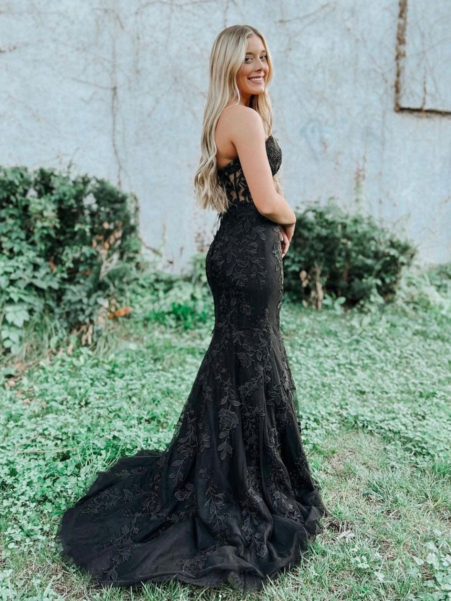 Black tulle lace mermaid long prom dress, black tulle lace evening dre shdress Black tulle lace mermaid long prom dress, black tulle lace evening dre shdress