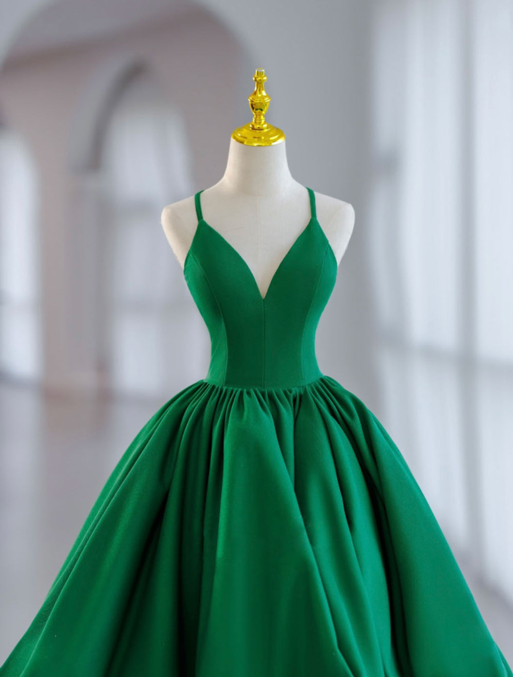 Green Ball Gown Satin Short Prom Dress, Green Satin Evening Dress shdress Green Ball Gown Satin Short Prom Dress, Green Satin Evening Dress shdress