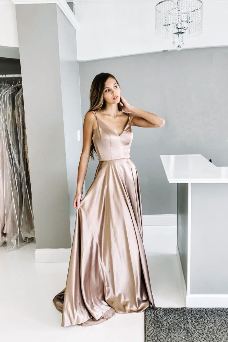 Champagne satin long prom dress, champagne evening dress Champagne satin long prom dress, champagne evening dress